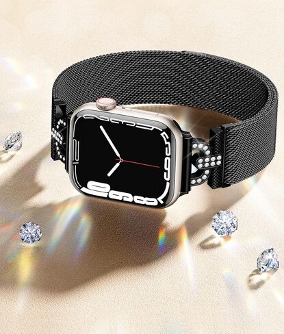 لساعة Apple Band SE Series 9 8 7 6 5 4 3 2 1 Ultra iWatch Bands 40mm 38mm 41mm 44mm 45mm 42mm 49mm، مجوهرات ألماس أنيقة حلقة ميلانو شبكة من الفولاذ المقاوم للصدأ حزام مغناطيسي للنساء والرجال in Saudi Arabia