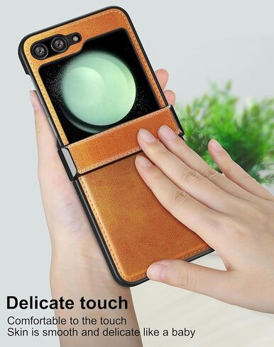 حافظة Foluu لهاتف Samsung Galaxy Z Flip 5، حافظة Z Flip 5 مع حماية المفصلات من جلد البولي يوريثان + غطاء صلب من البولي كربونات، حافظة حماية متينة رفيعة للغاية لهاتف Samsung Galaxy Z Flip5 5G 2023 (بني) in Kuwait