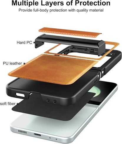 حافظة Foluu لهاتف Samsung Galaxy Z Flip 5، حافظة Z Flip 5 مع حماية المفصلات من جلد البولي يوريثان + غطاء صلب من البولي كربونات، حافظة حماية متينة رفيعة للغاية لهاتف Samsung Galaxy Z Flip5 5G 2023 (بني) in Kuwait