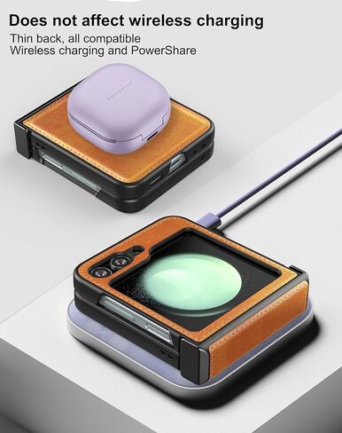 حافظة Foluu لهاتف Samsung Galaxy Z Flip 5، حافظة Z Flip 5 مع حماية المفصلات من جلد البولي يوريثان + غطاء صلب من البولي كربونات، حافظة حماية متينة رفيعة للغاية لهاتف Samsung Galaxy Z Flip5 5G 2023 (بني) in Kuwait