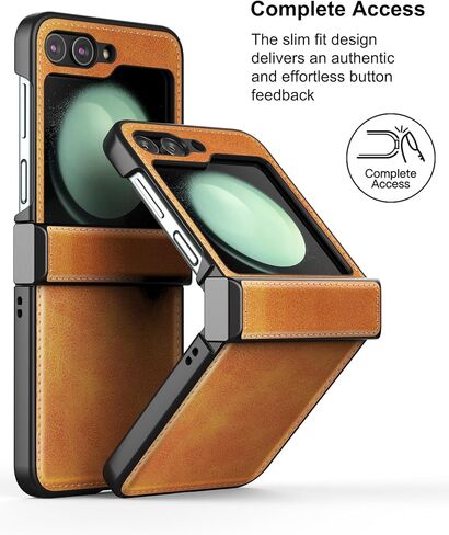 حافظة Foluu لهاتف Samsung Galaxy Z Flip 5، حافظة Z Flip 5 مع حماية المفصلات من جلد البولي يوريثان + غطاء صلب من البولي كربونات، حافظة حماية متينة رفيعة للغاية لهاتف Samsung Galaxy Z Flip5 5G 2023 (بني) in Kuwait