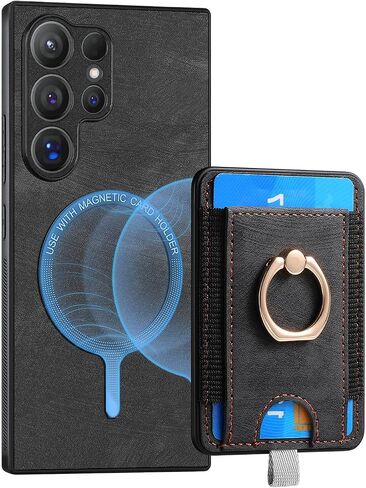 for Samsung Galaxy S24 Ultra Wallet Case, Detachable Magnetic Wallet Case with Card Slots Holder Ring Stand Premium Leather Slim Durable Shockproof Removable Protective Cover, Black in Saudi Arabia