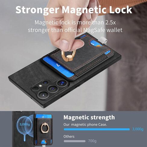 for Samsung Galaxy S24 Ultra Wallet Case, Detachable Magnetic Wallet Case with Card Slots Holder Ring Stand Premium Leather Slim Durable Shockproof Removable Protective Cover, Black in Saudi Arabia
