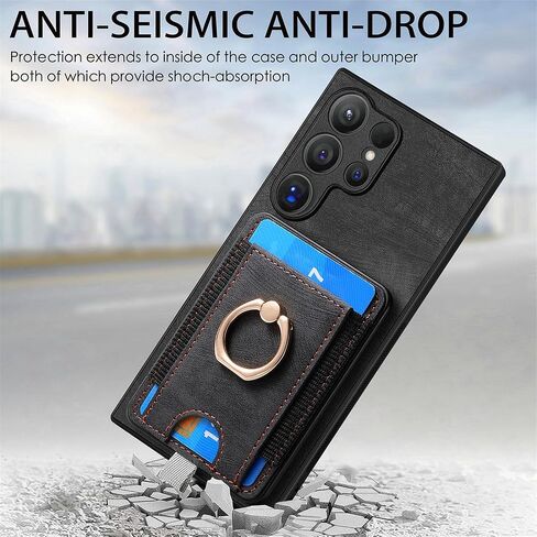 for Samsung Galaxy S24 Ultra Wallet Case, Detachable Magnetic Wallet Case with Card Slots Holder Ring Stand Premium Leather Slim Durable Shockproof Removable Protective Cover, Black in Saudi Arabia