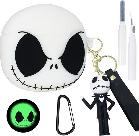 for AirPods 3rd Generation Case Luminous Skull with Keychain&Cleaner Kit, Cute 3D Cartoon Soft Silicone Funny for AirPods 3 Cover Shockproof Accessories for Women Men in Saudi Arabia