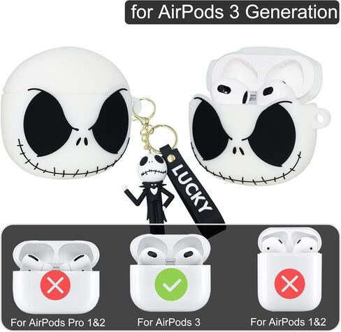 for AirPods 3rd Generation Case Luminous Skull with Keychain&Cleaner Kit, Cute 3D Cartoon Soft Silicone Funny for AirPods 3 Cover Shockproof Accessories for Women Men in Saudi Arabia