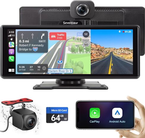 ستيريو سيارة لاسلكي مع Apple Carplay وAndroid Auto، شاشة تشغيل سيارة محمولة 10.26 بوصة مع كاميرا احتياطية، رابط مرآة/GPS/بلوتوث/Aux/راديو FM/مستقبلات صوت السيارة in Kuwait