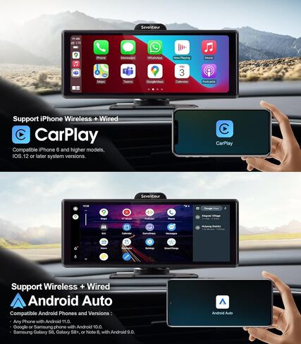 ستيريو سيارة لاسلكي مع Apple Carplay وAndroid Auto، شاشة تشغيل سيارة محمولة 10.26 بوصة مع كاميرا احتياطية، رابط مرآة/GPS/بلوتوث/Aux/راديو FM/مستقبلات صوت السيارة in Kuwait