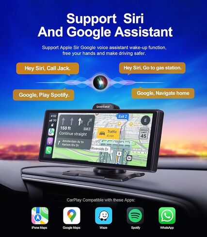 ستيريو سيارة لاسلكي مع Apple Carplay وAndroid Auto، شاشة تشغيل سيارة محمولة 10.26 بوصة مع كاميرا احتياطية، رابط مرآة/GPS/بلوتوث/Aux/راديو FM/مستقبلات صوت السيارة in Kuwait