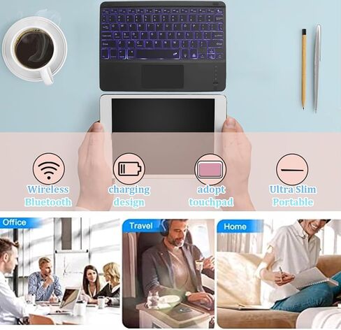 Wireless Bluetooth Keyboard,10-inch Ultra-Slim 7 Color Backlight Keyboard with Touchpad,Rechargeable Wireless Magnetic Bluetooth Portable Keyboard for Mobile Phones,Computers,Tablets and iPads(White) in Saudi Arabia
