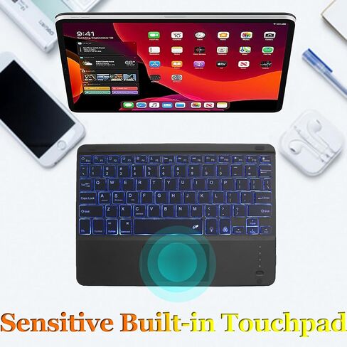 Wireless Bluetooth Keyboard,10-inch Ultra-Slim 7 Color Backlight Keyboard with Touchpad,Rechargeable Wireless Magnetic Bluetooth Portable Keyboard for Mobile Phones,Computers,Tablets and iPads(White) in Saudi Arabia