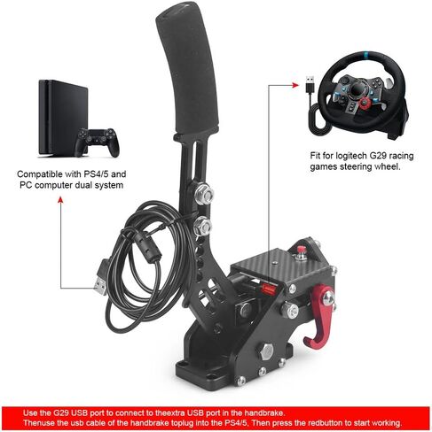 64 بت PC/PS4/PS5 USB فرملة اليد ترقية SIM ألعاب السباق فرملة اليد متوافقة مع كابل Logitech G29 G27 G25 G920 T300 1.8 متر/مع مشبك تثبيت/ربيع مقوى أسود in Kuwait