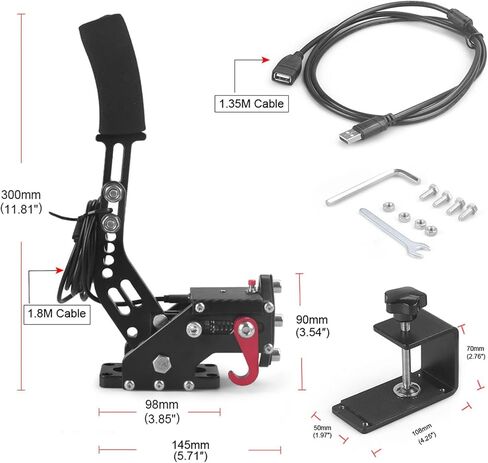 64 بت PC/PS4/PS5 USB فرملة اليد ترقية SIM ألعاب السباق فرملة اليد متوافقة مع كابل Logitech G29 G27 G25 G920 T300 1.8 متر/مع مشبك تثبيت/ربيع مقوى أسود in Kuwait