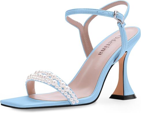 Women's High Heel Open Toe Pearl Satin Sandals Ankle Strap Buckle Bridesmaid Bride Party Wedding Shoes in Saudi Arabia