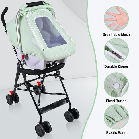 Muslin Car Seat Covers for Babies, Breathable Baby Car Seat Cover for Boys Girls, Infant Carseat Canopy with Mesh Peep Window,Carrier Cover with Privacy Sun Shade, Baby Stroller Weather Shields-Blue in Kuwait