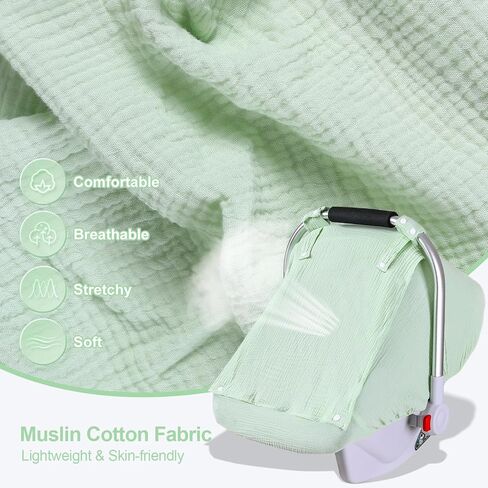 Muslin Car Seat Covers for Babies, Breathable Baby Car Seat Cover for Boys Girls, Infant Carseat Canopy with Mesh Peep Window,Carrier Cover with Privacy Sun Shade, Baby Stroller Weather Shields-Blue in Kuwait