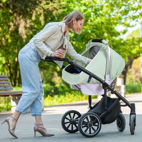 Muslin Car Seat Covers for Babies, Breathable Baby Car Seat Cover for Boys Girls, Infant Carseat Canopy with Mesh Peep Window,Carrier Cover with Privacy Sun Shade, Baby Stroller Weather Shields-Blue in Kuwait