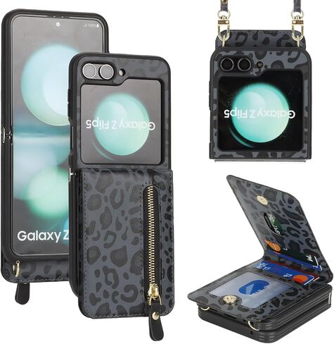 Cavor for Samsung Galaxy Z Flip 5 Case Wallet with Strap, Rosegold in Saudi Arabia