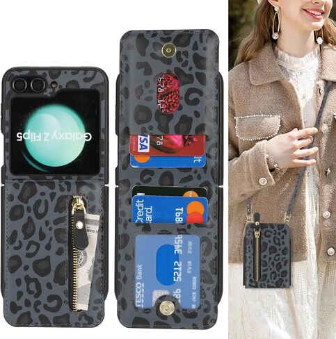 Cavor for Samsung Galaxy Z Flip 5 Case Wallet with Strap, Rosegold in Saudi Arabia