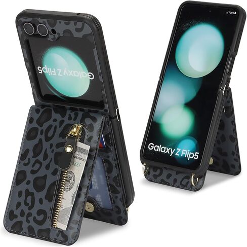 Cavor for Samsung Galaxy Z Flip 5 Case Wallet with Strap, Rosegold in Saudi Arabia