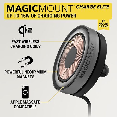 Scosche MEQMRAMPS MagicMount Qi2 15W Wireless Car Charger Mount w/AMPS Mounting Plate Compatible ProClip Vehicle Specific Mount Bases, Magnetic Phone Holder for MagSafe iPhone 12 & Later in Saudi Arabia