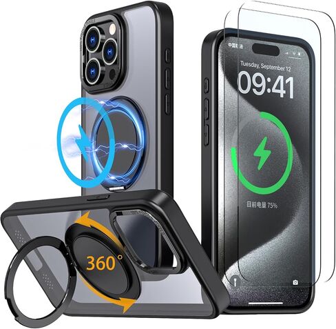 360° Rotation Magnetic Stand for Samsung Galaxy S22 Ultra/S23 Ultra Case with 2 Screen Protectors, Compatible with Magsafe, Military-grade Drop Protection, Kickstand Phone Cover, Black in Saudi Arabia