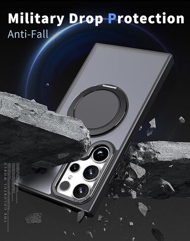 360° Rotation Magnetic Stand for Samsung Galaxy S22 Ultra/S23 Ultra Case with 2 Screen Protectors, Compatible with Magsafe, Military-grade Drop Protection, Kickstand Phone Cover, Black in Saudi Arabia