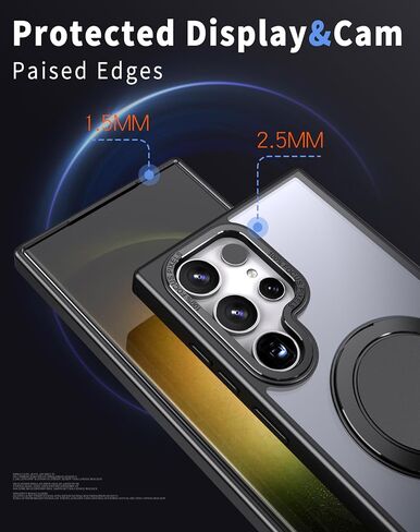 360° Rotation Magnetic Stand for Samsung Galaxy S22 Ultra/S23 Ultra Case with 2 Screen Protectors, Compatible with Magsafe, Military-grade Drop Protection, Kickstand Phone Cover, Black in Saudi Arabia