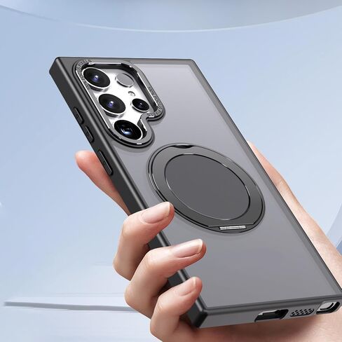 360° Rotation Magnetic Stand for Samsung Galaxy S22 Ultra/S23 Ultra Case with 2 Screen Protectors, Compatible with Magsafe, Military-grade Drop Protection, Kickstand Phone Cover, Black in Saudi Arabia