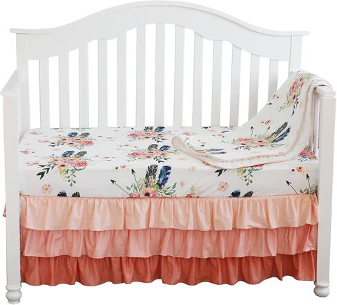 طقم سرير أطفال من Sahaler للأولاد والبنات، ملاءات مناسبة لغرفة الأطفال، بطانية مينكي للأطفال، مجموعات وسائد واقية للأطفال (مجموعة من 3 قطع من الزهور الريش) in Kuwait