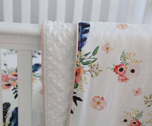 طقم سرير أطفال من Sahaler للأولاد والبنات، ملاءات مناسبة لغرفة الأطفال، بطانية مينكي للأطفال، مجموعات وسائد واقية للأطفال (مجموعة من 3 قطع من الزهور الريش) in Kuwait