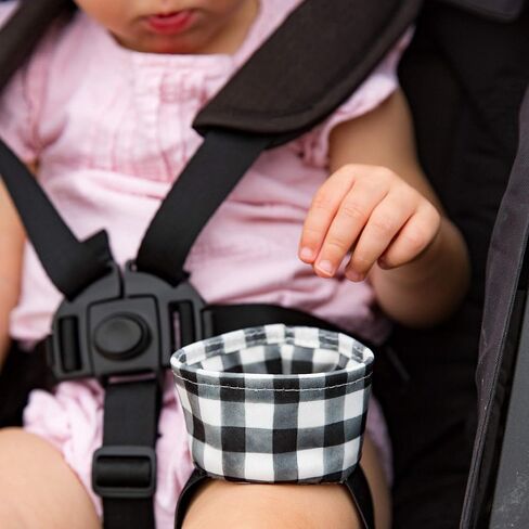 Baby Toddler Snack Bowl Cup with Strap Secures to a Child's Thigh When Seated in a Stroller or Car Seat, Black Check in Saudi Arabia