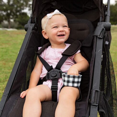 Baby Toddler Snack Bowl Cup with Strap Secures to a Child's Thigh When Seated in a Stroller or Car Seat, Black Check in Saudi Arabia