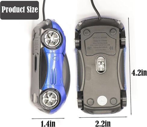 ماوس ضوئي سلكي USB على شكل سيارة رياضية رائعة، 1000 نقطة في البوصة 2 المصابيح الأمامية، توصيل وتشغيل ماوس كمبيوتر سلكي للكمبيوتر المحمول أو سطح المكتب، هدية مكتب المنزل والمدرسة (أزرق) in Kuwait