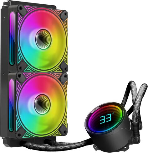 مبرد مياه وحدة المعالجة المركزية X240 AIO Cooler 240 مم مبرد سائل لوحدة المعالجة المركزية أسود 2 × 120 مم مراوح PWM مع عرض درجة الحرارة، Intel 1700/1200/115X، AMD AM5/AM4 in Kuwait