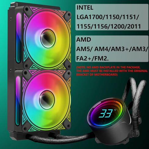 مبرد مياه وحدة المعالجة المركزية X240 AIO Cooler 240 مم مبرد سائل لوحدة المعالجة المركزية أسود 2 × 120 مم مراوح PWM مع عرض درجة الحرارة، Intel 1700/1200/115X، AMD AM5/AM4 in Kuwait
