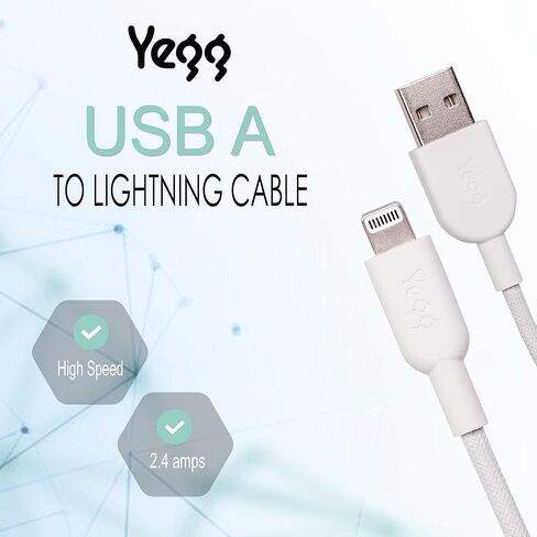 USB-A to Lightning Cable (6ft, MFi Certified) Compatible iPhone iPhone SE, iPhone 11/11 Pro/11 Pro Max, iPhone Xs/MAX, iPhone XR/X/8/7/6S/6/5, iPad (Ultra Fine Braided) (Cable Only) in Saudi Arabia