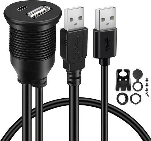BATIGE USB 3.0 إلى النوع C 3.0 كابل تركيب السيارة مزدوج المنفذ ذكر إلى أنثى تمديد كابل مقاوم للماء لسيارة شاحنة قارب دراجة نارية لوحة القيادة - 3 قدم in Kuwait