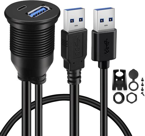 BATIGE USB 3.0 إلى النوع C 3.0 كابل تركيب السيارة مزدوج المنفذ ذكر إلى أنثى تمديد كابل مقاوم للماء لسيارة شاحنة قارب دراجة نارية لوحة القيادة - 3 قدم in Kuwait