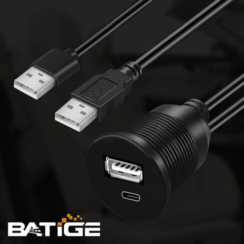 BATIGE USB 3.0 إلى النوع C 3.0 كابل تركيب السيارة مزدوج المنفذ ذكر إلى أنثى تمديد كابل مقاوم للماء لسيارة شاحنة قارب دراجة نارية لوحة القيادة - 3 قدم in Kuwait