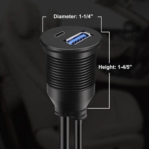 BATIGE USB 3.0 إلى النوع C 3.0 كابل تركيب السيارة مزدوج المنفذ ذكر إلى أنثى تمديد كابل مقاوم للماء لسيارة شاحنة قارب دراجة نارية لوحة القيادة - 3 قدم in Kuwait
