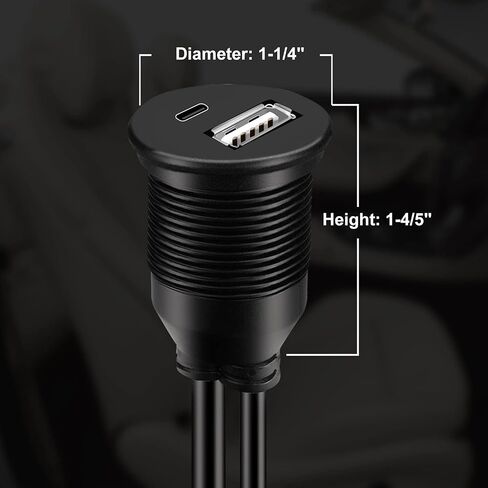 BATIGE USB 3.0 إلى النوع C 3.0 كابل تركيب السيارة مزدوج المنفذ ذكر إلى أنثى تمديد كابل مقاوم للماء لسيارة شاحنة قارب دراجة نارية لوحة القيادة - 3 قدم in Kuwait