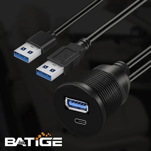 BATIGE USB 3.0 إلى النوع C 3.0 كابل تركيب السيارة مزدوج المنفذ ذكر إلى أنثى تمديد كابل مقاوم للماء لسيارة شاحنة قارب دراجة نارية لوحة القيادة - 3 قدم in Kuwait