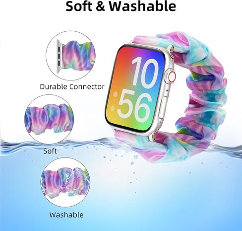 Scrunchie Band Compatible with Kids Apple Watch Band, Soft Nylon Stretchy Strap for Girls, Compatible with iWatch Series 9/8/7/6/5/4/3/2/1/SE in Saudi Arabia