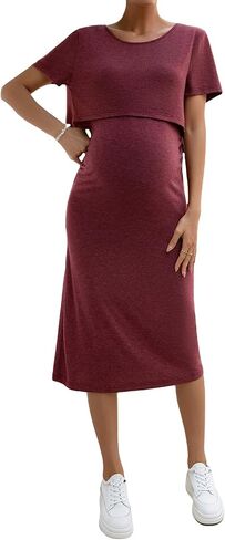 GORGLITTER Women's Maternity 2 Piece Outfits V Neck Cami Dress and Split Back Short Sleeve Nursing Tee in Saudi Arabia