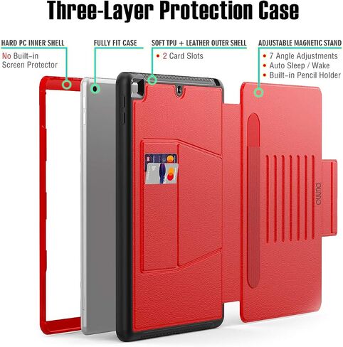 DUNNO Case for iPad 9th/ 8th/ 7th Generation (iPad 10.2-Inch 2021/2020/2019), Shockproof Magnetic Multi-Angles Stand Cover Case with Pen Holder & Card Pocket, Auto Wake/Sleep (Black) in Saudi Arabia