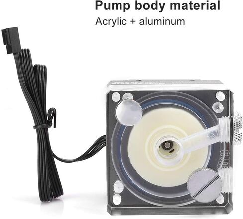 500L / H Water Cooling Pump for PC CPU Pump Liquid Cooling Acrylic Aluminum Computer Accessory Heat Sink Mute for PWM Control 9.6W G1 / 4 Thread CPU Water Cooling Pump(Black) in Saudi Arabia