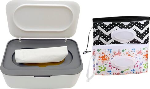 Wet Wipes Dispenser，Baby Wipe Holder with 2 Pcs Portable Travel Wipes Container，refillable wipes container with Moisture Resistant Seal for travel, Office and Home.（Blue） in Saudi Arabia