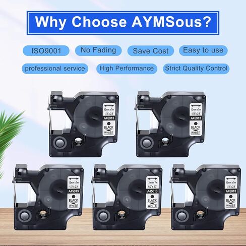 Black on White Label Tape Compatible for DYMO D1 Label Tape 45013 for DYMO D1 A45013 (10-Pack) in Saudi Arabia