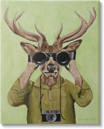 Stupell Industries Funny Cute Deer Binoculars Camera Painting Green Background, Design by Coco de Paris in Saudi Arabia